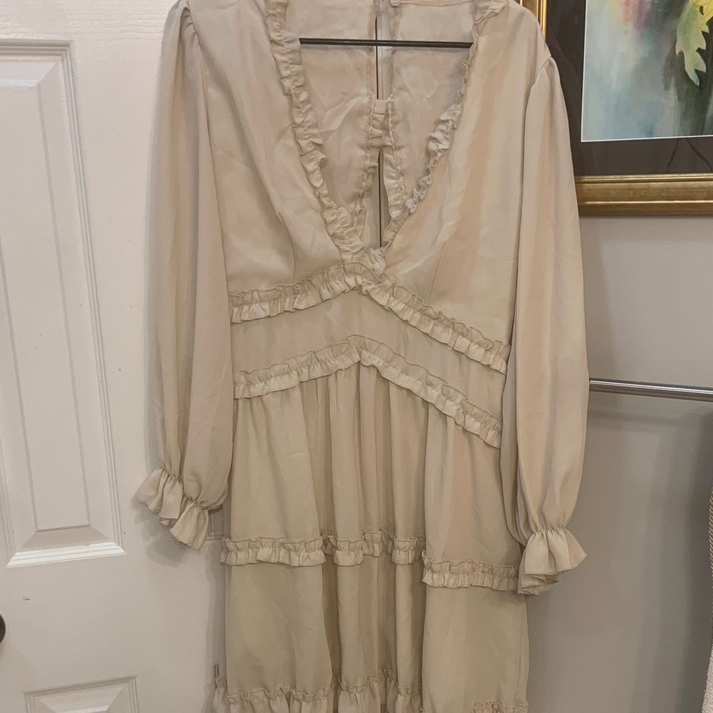 Amazon Cream Long Sleeve Ruffle Dress